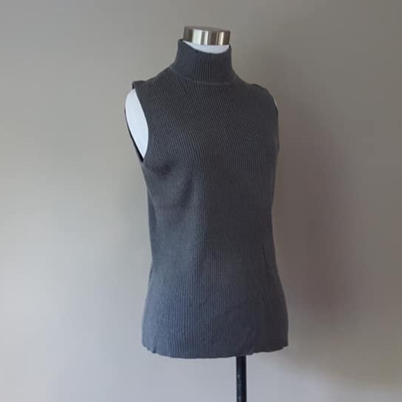 Gray Large Dana Buchman Sleeveless Mockneck - Picture 2 of 8